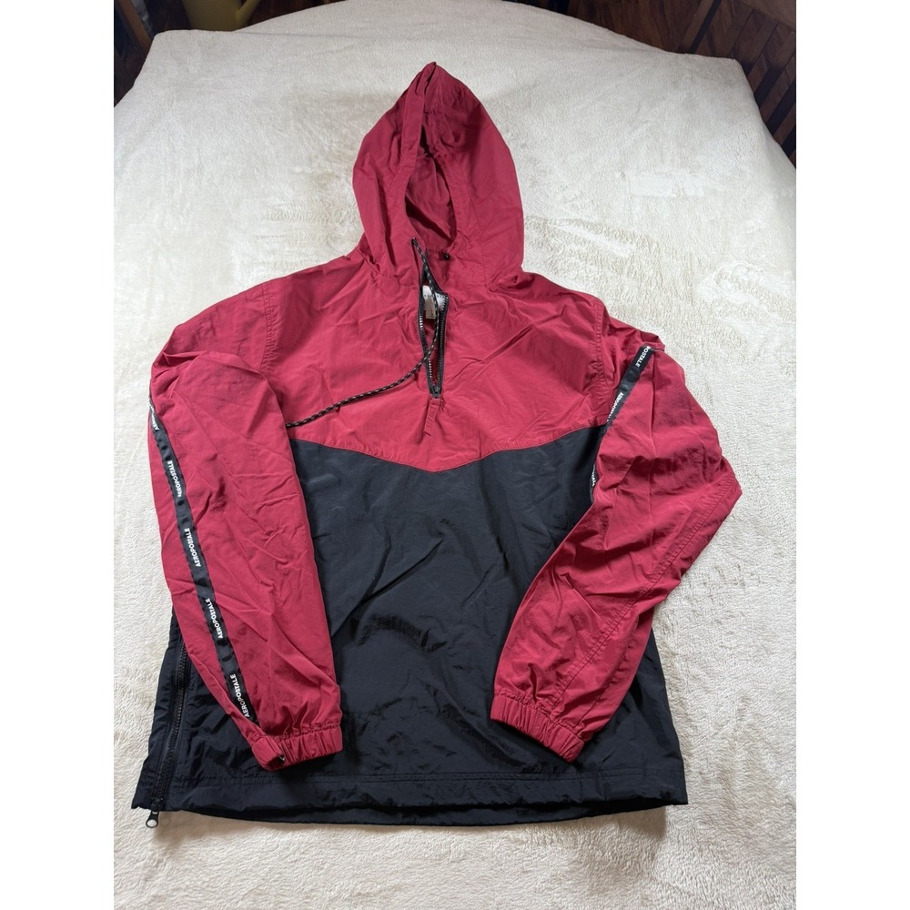 Aeropostale Mens  Colorblock Nylon Windbreaker 1/4 Zip‎ Hoodie Jacket red/ Black - Picture 12 of 14